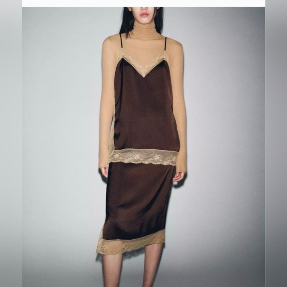 Sz S, M NWT ZARA LACE MIDI SKIRT ZW COLLECTION - Picture 4 of 5